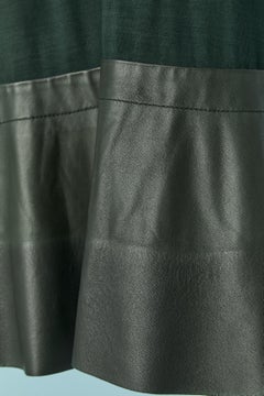 Forest green sleeveless dress made of leather and wool jersey BALENCIAGA