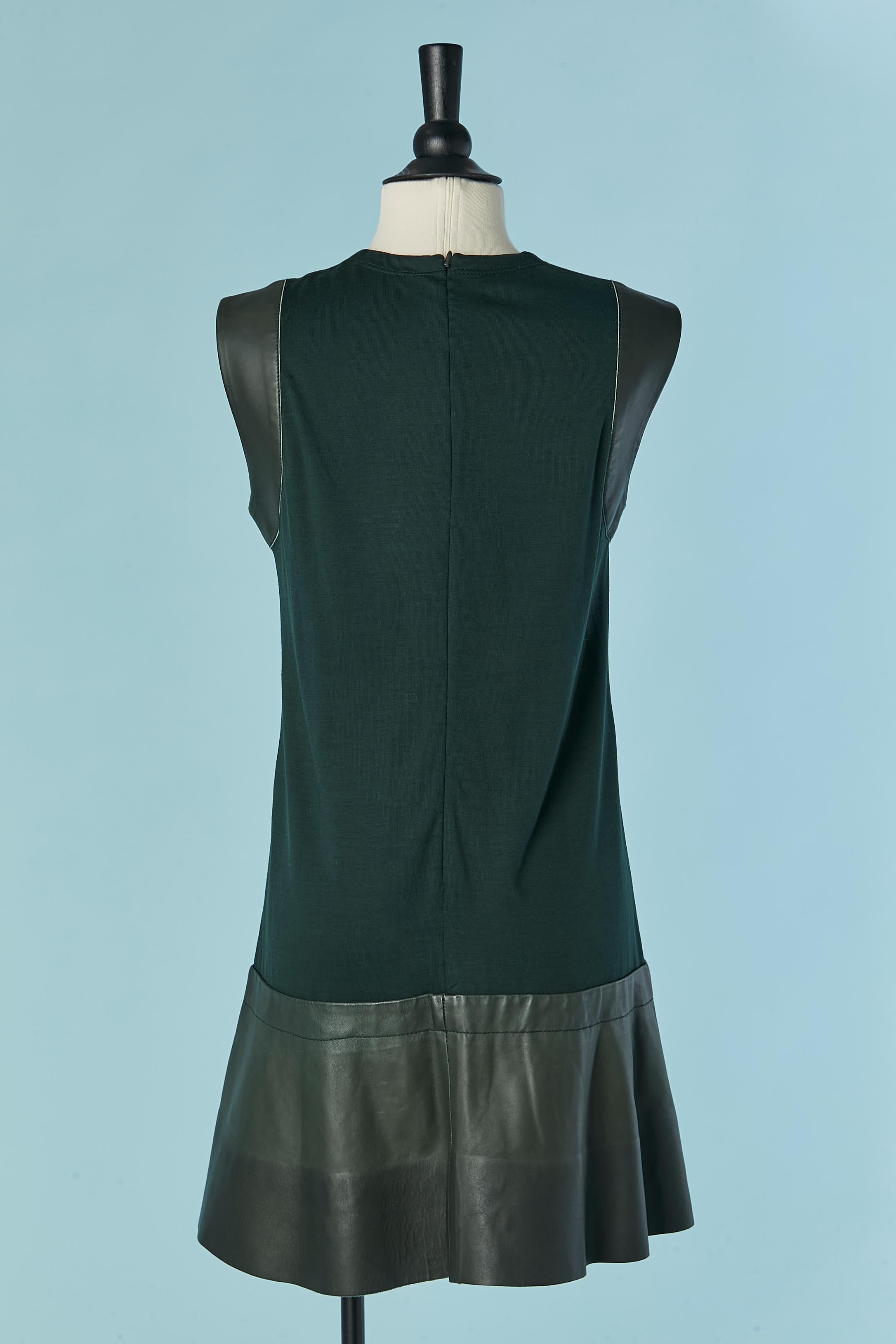 Forest Green ärmelloses Kleid aus Leder und Wolljersey BALENCIAGA Damen im Angebot