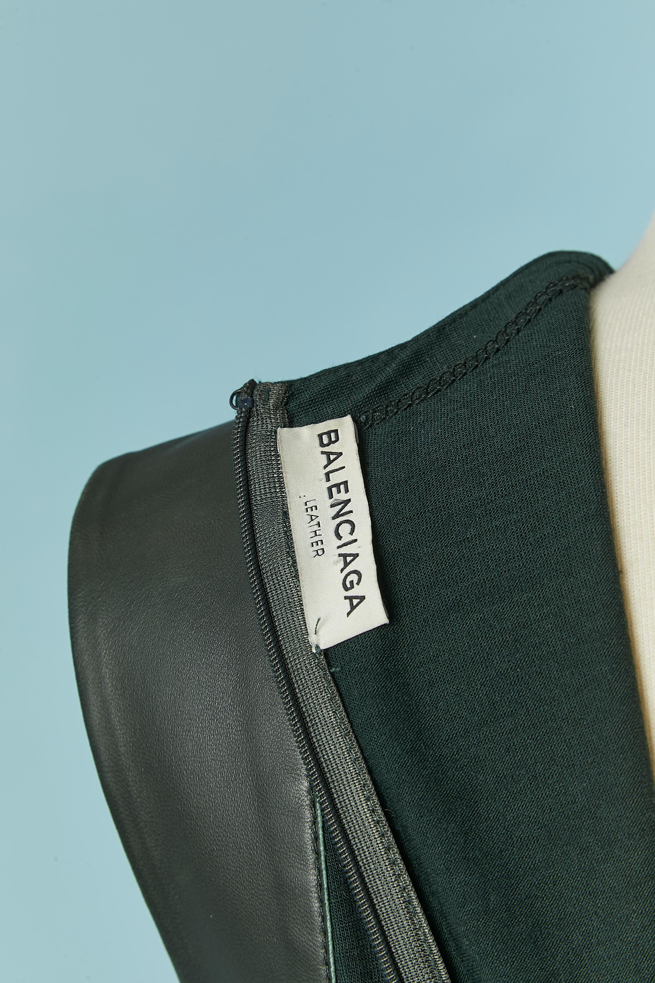 Forest Green ärmelloses Kleid aus Leder und Wolljersey BALENCIAGA im Angebot 2