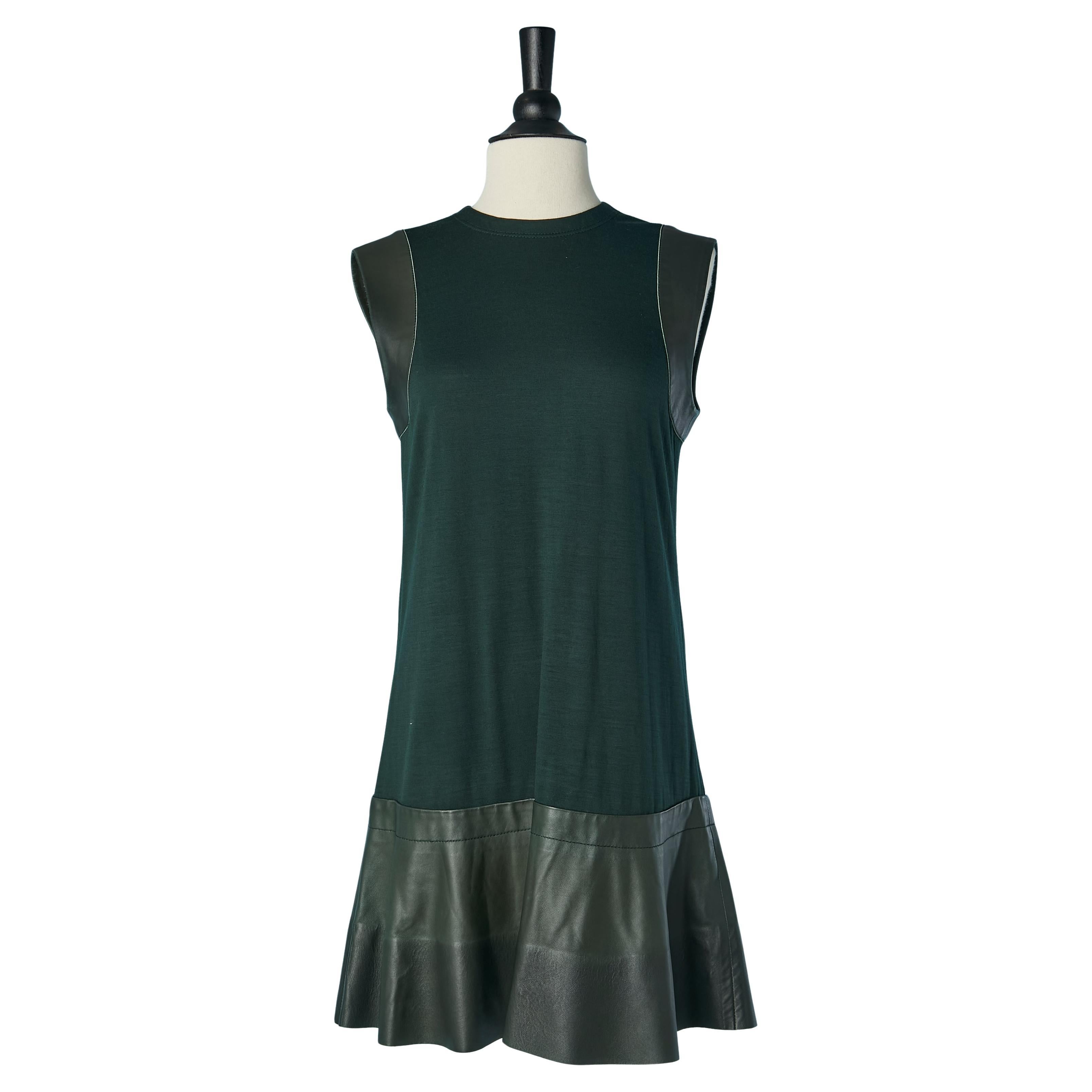 Forest Green ärmelloses Kleid aus Leder und Wolljersey BALENCIAGA