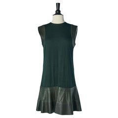 Forest green sleeveless dress made of leather and wool jersey BALENCIAGA
