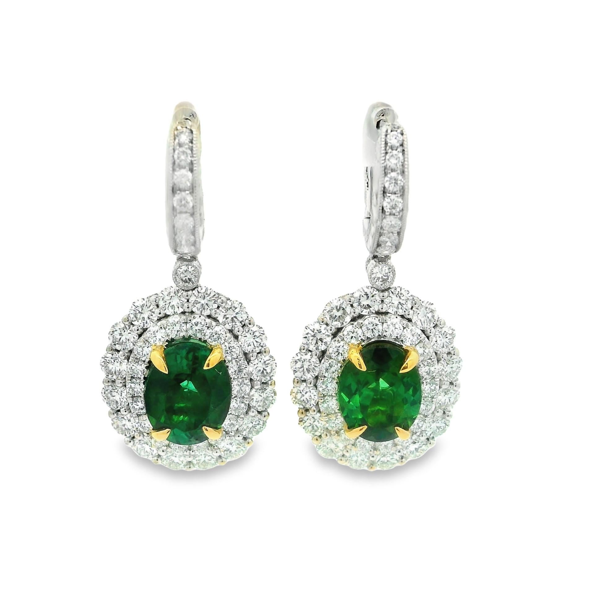 Forest Green Tourmaline Diamond 18K White Gold Drop Dangle Earrings In New Condition For Sale In Beverly Hills, CA
