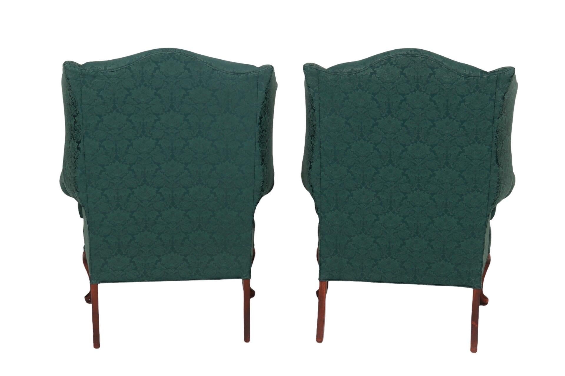 20th Century Forest Green Wingback Chairs, a Pair