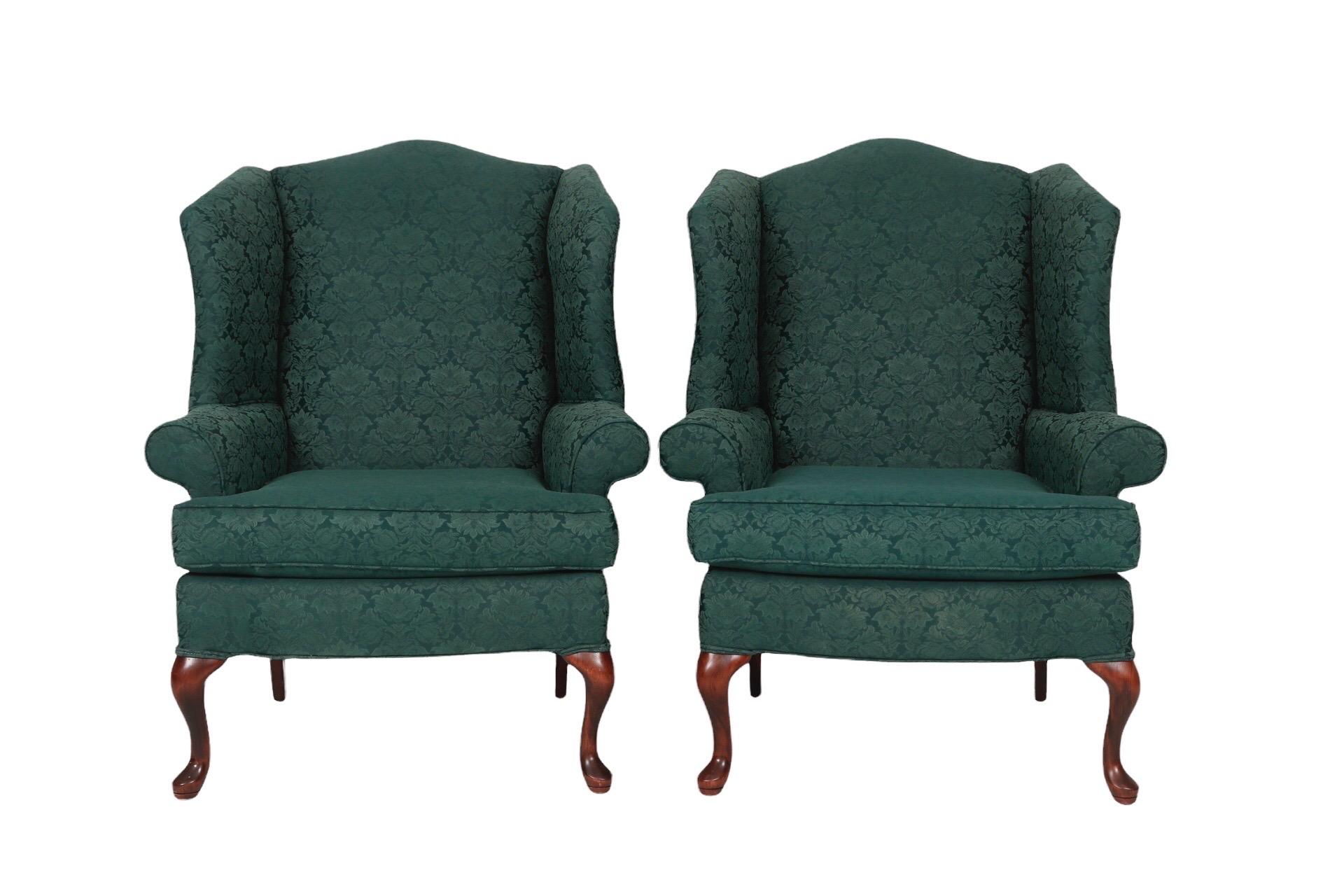 Forest Green Wingback Chairs, a Pair 2