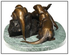 Forest Hart Original Sealife Full Round Bronze Sculpture Otter Reunion Signed