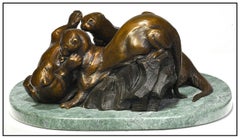 Vintage Forest Hart Original Sealife Full Round Bronze Sculpture Otter Reunion Signed