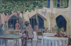 Cafe Porto Fino - British thirties Post Impressionist art oil painting