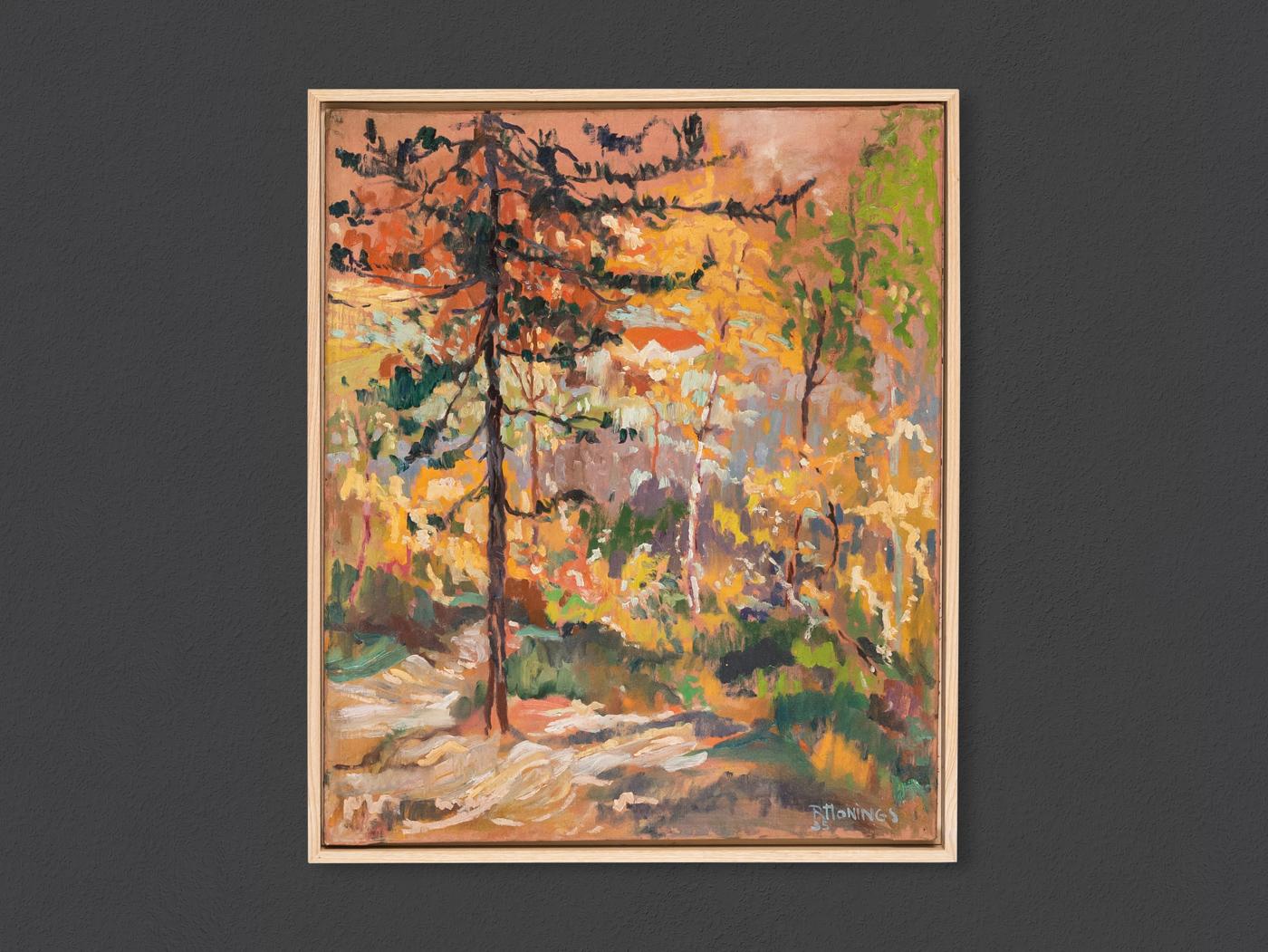 Forest in Autumn 1935 Öl auf Leinwand Gerahmte Landschaft Grüne Herbstkiefer Bäume (Expressionismus) im Angebot