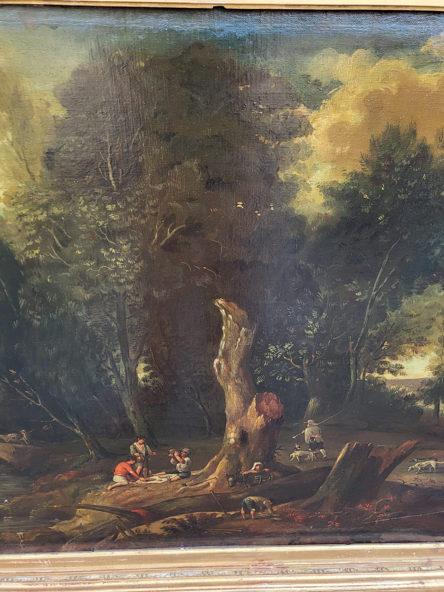 Paysage forestier, huile sur toile encadrée, 19e siècle en vente 4