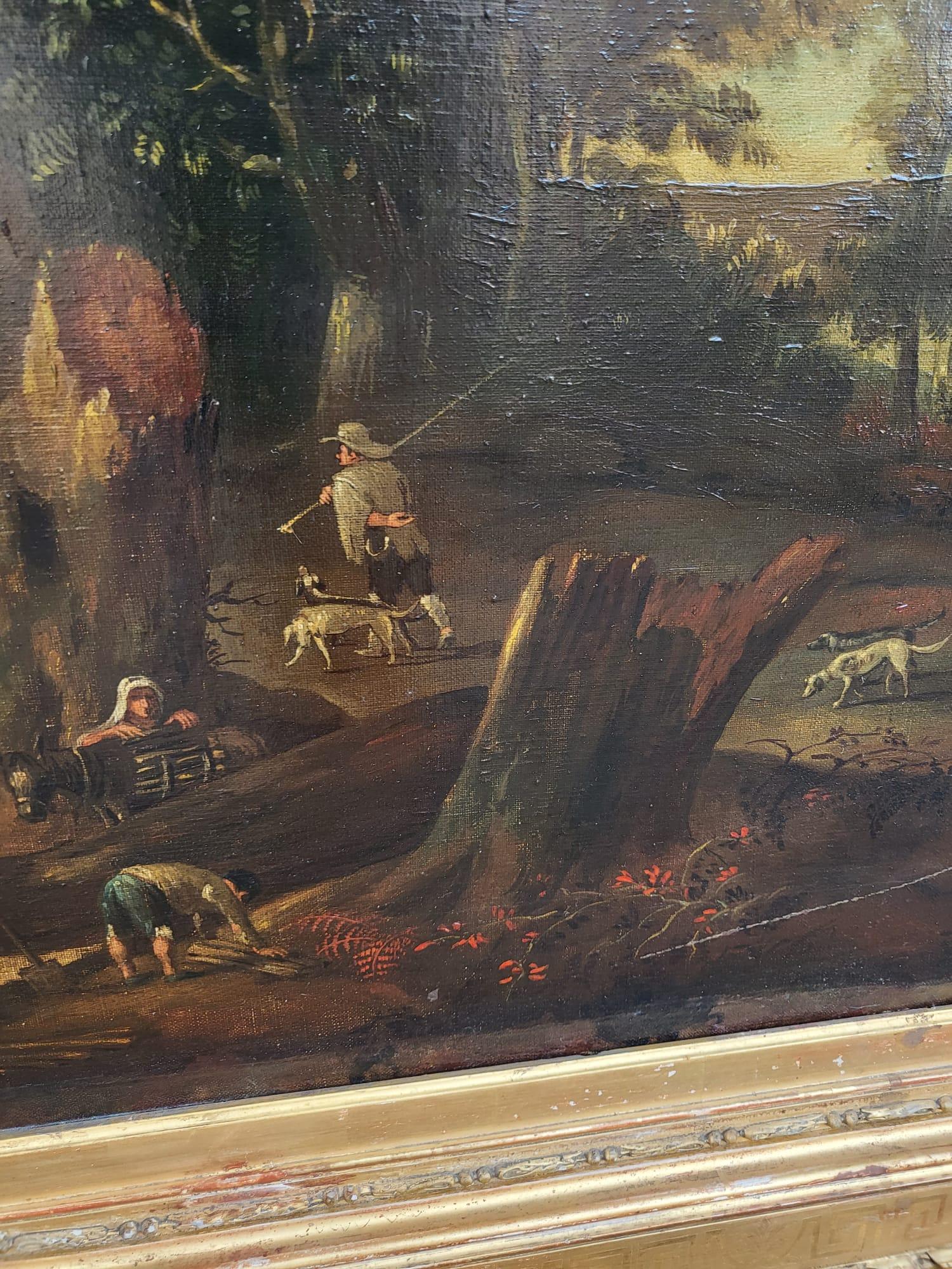 Peinture Paysage forestier, huile sur toile encadrée, 19e siècle en vente