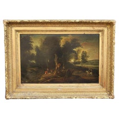 Paesaggio forestale, olio su tela incorniciata, XIX secolo
