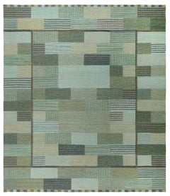 "Forest" Modern Scandinavian Sage Flatweave Oversized Rug by Doris Leslie Blau