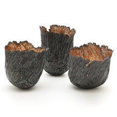 Forest Relic Collection, Steel & Gold Textured Metal Vessels by Claire Malet
