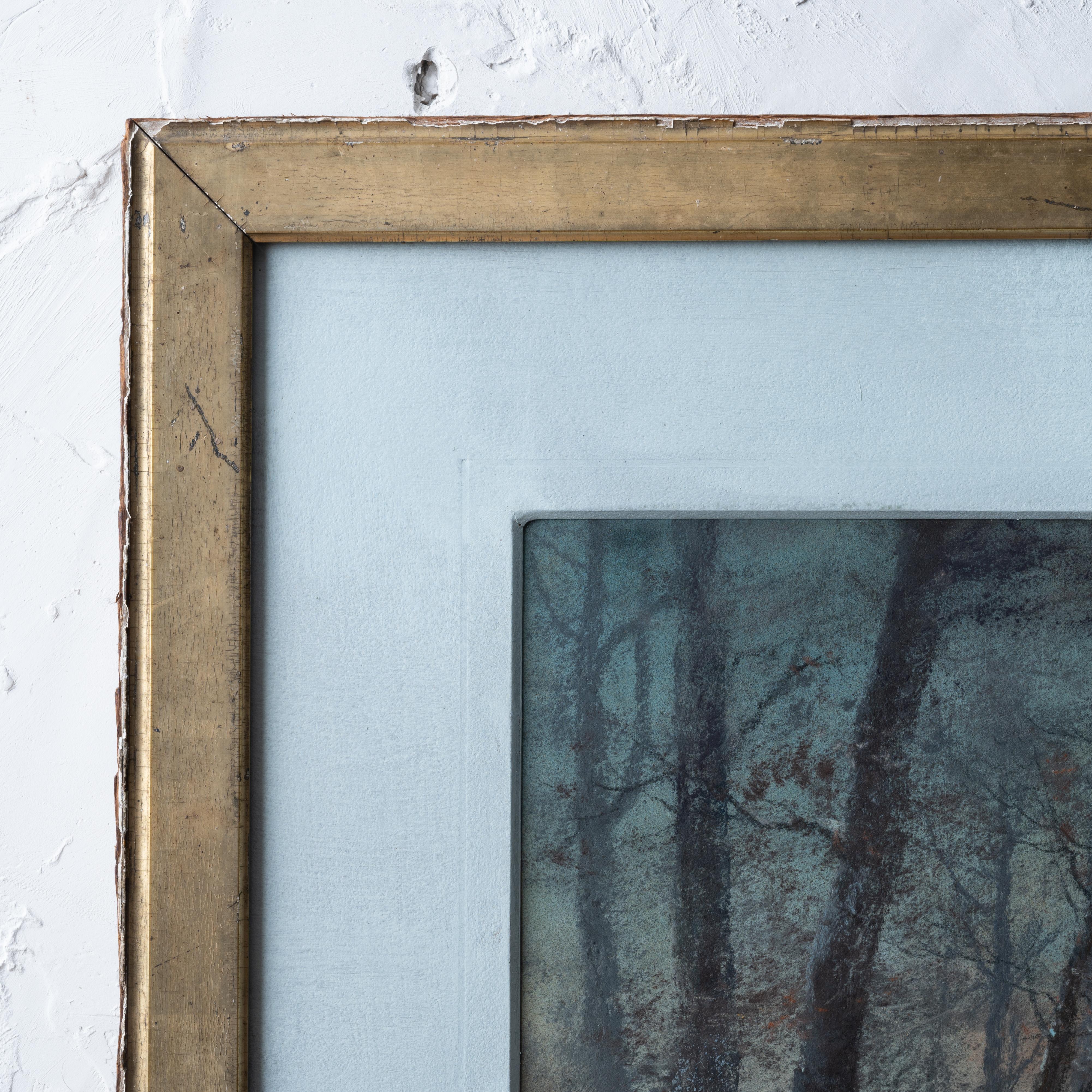 XIXe siècle Scène de forêt au pastel, 19e siècle en vente