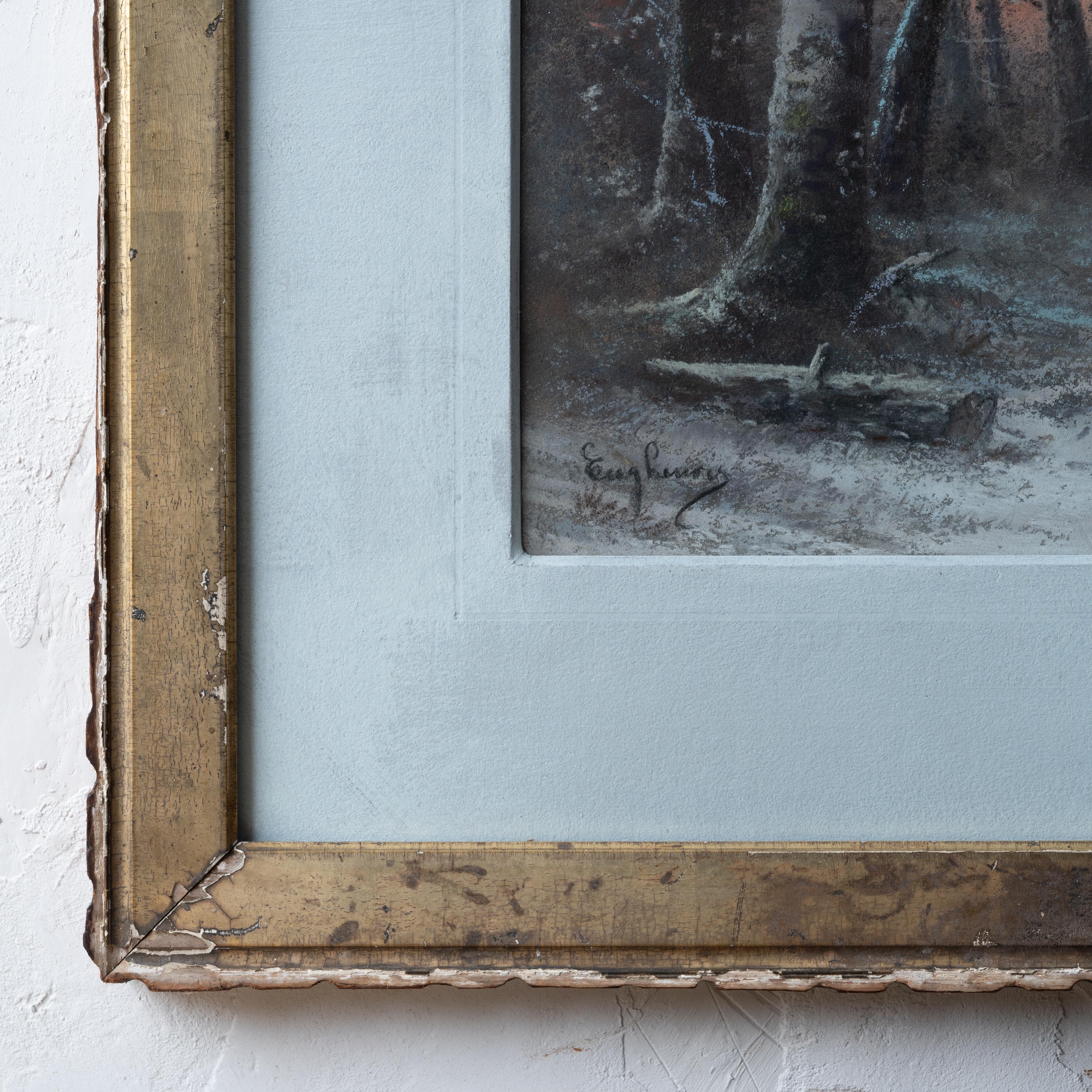 Papier Scène de forêt au pastel, 19e siècle en vente