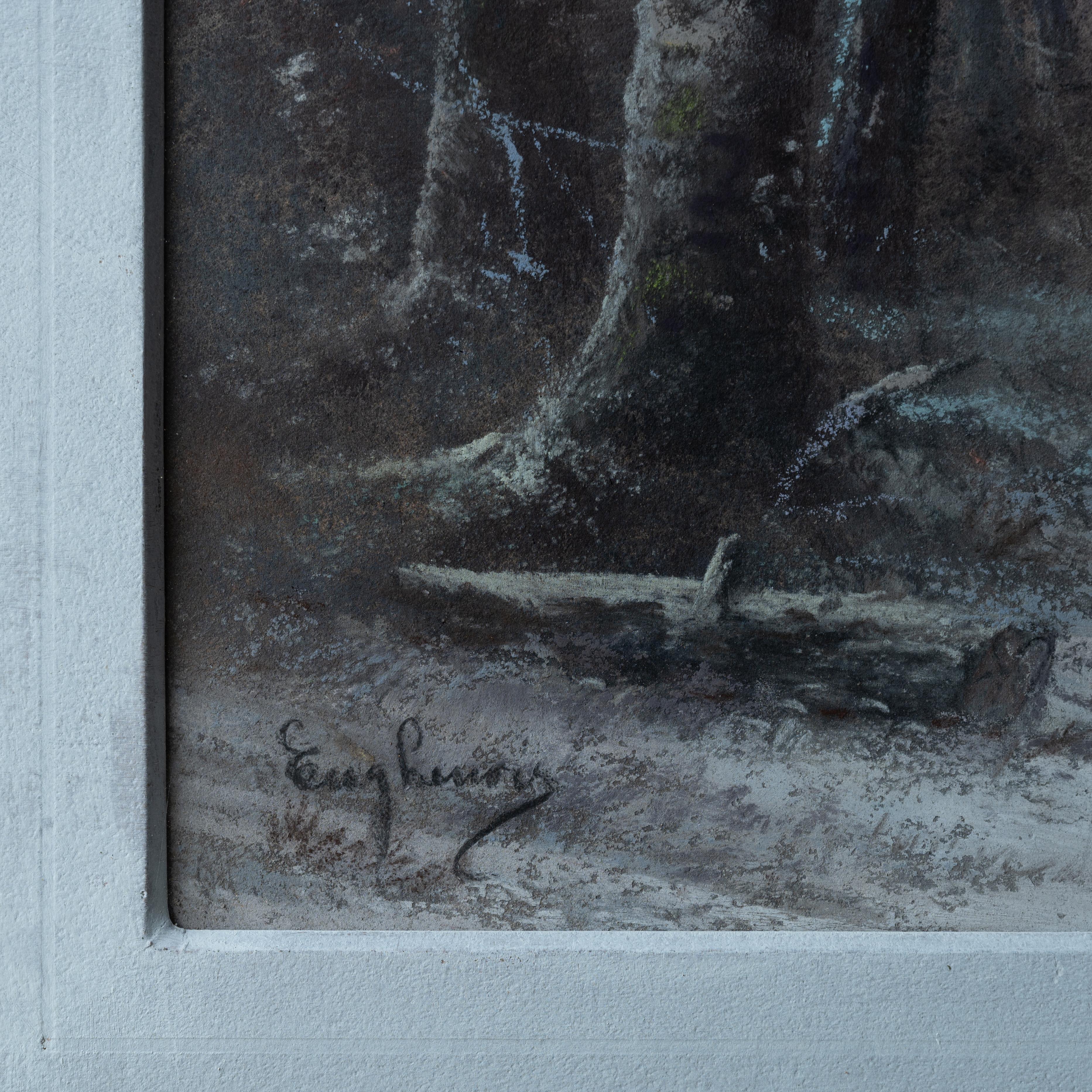 Scène de forêt au pastel, 19e siècle en vente 1