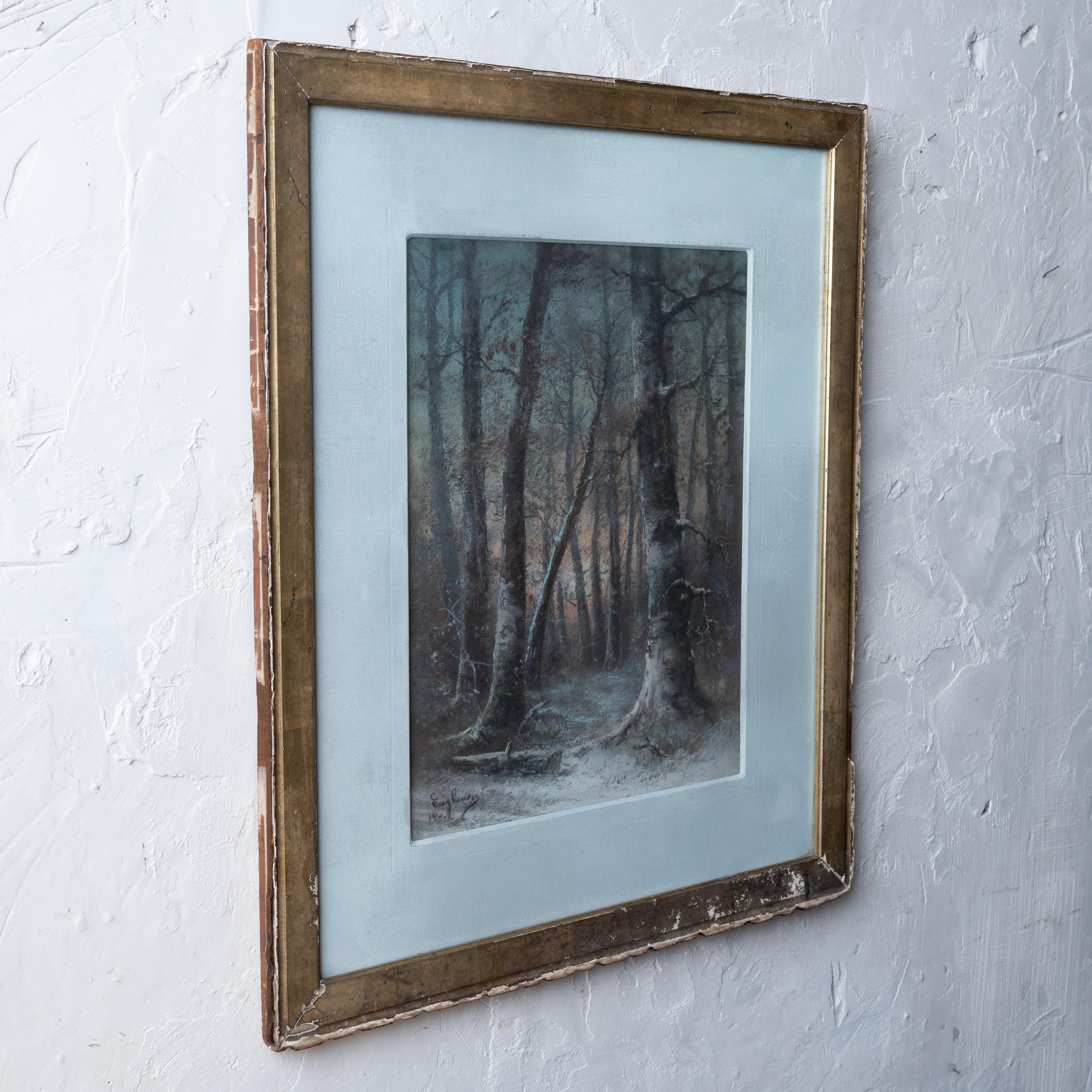 Scène de forêt au pastel, 19e siècle en vente 3