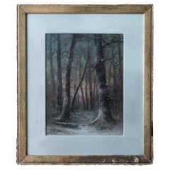 Pastel de escena de bosque, siglo XIX