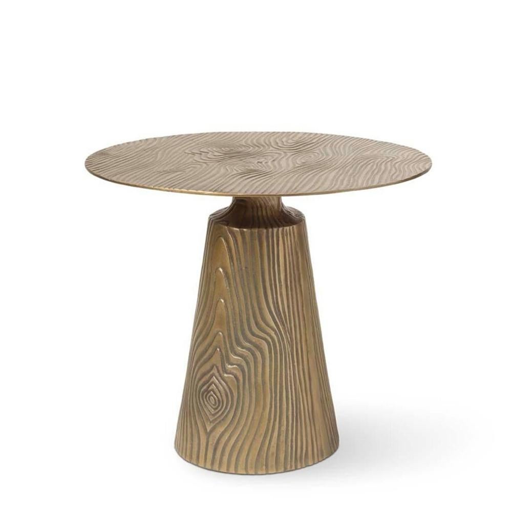 Side Table Forest with metal structure in 
vintage brass finishand with wood veins pattern.