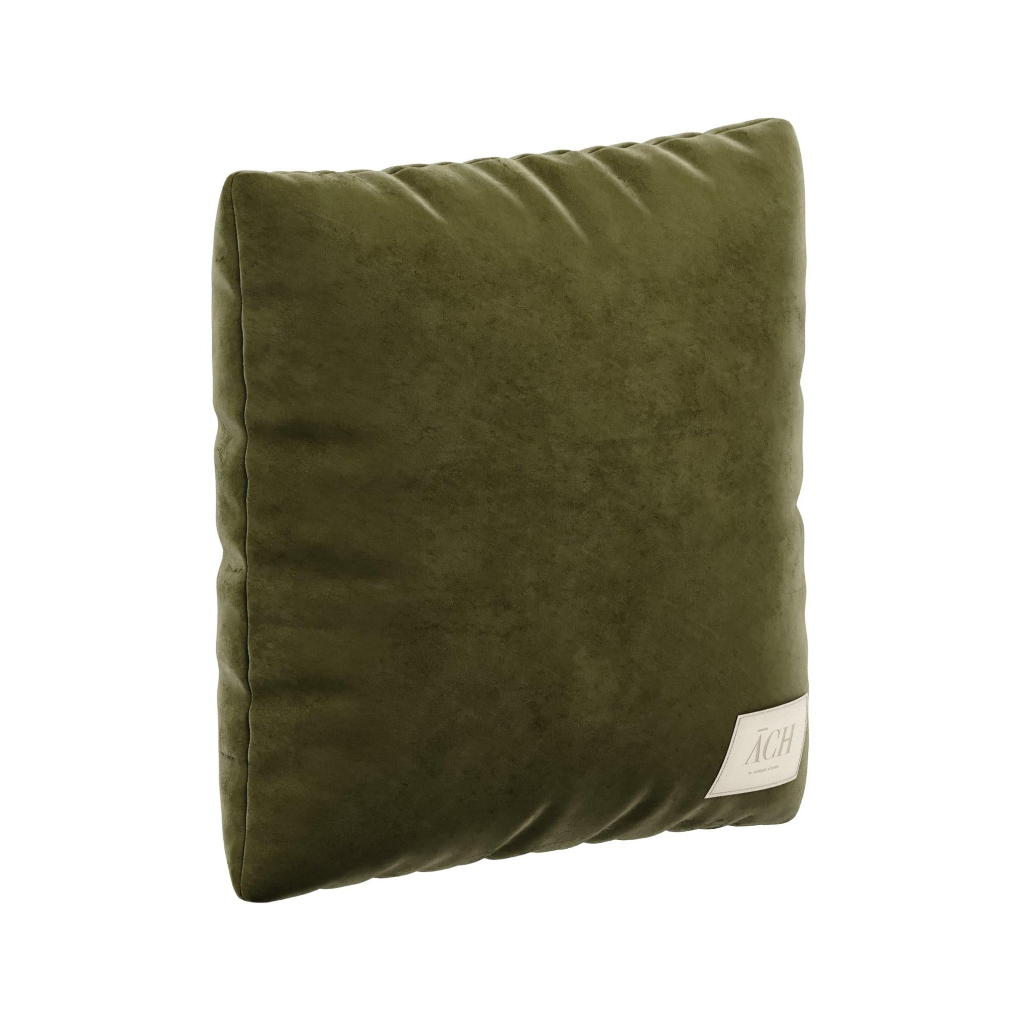 Portuguese Forest Square Pillow, Green Modern Cushion Double Side in Soft Velvet