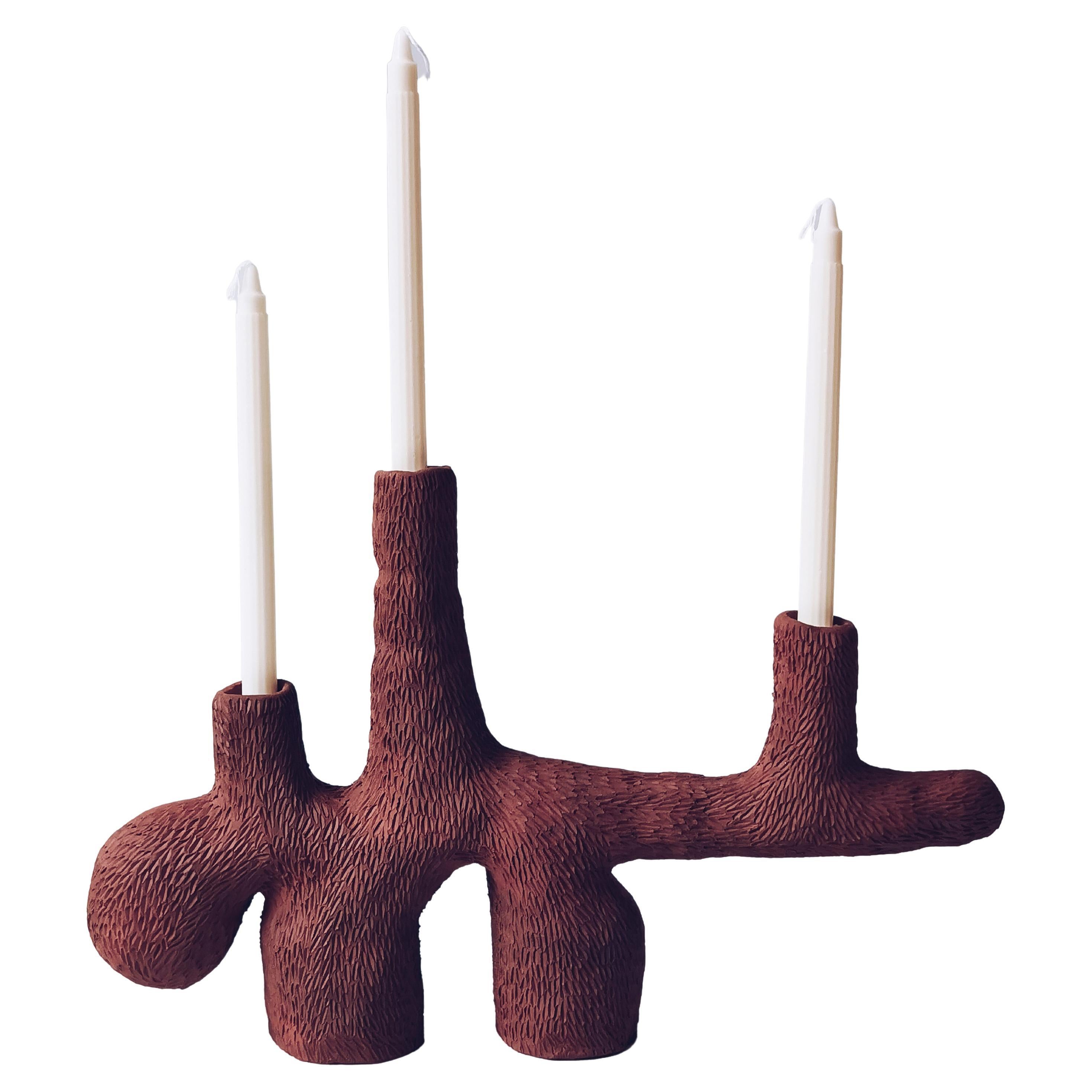 Terracotta Clay Sea Candelabra "Three Arms Two Legs" by Jan Ernst de