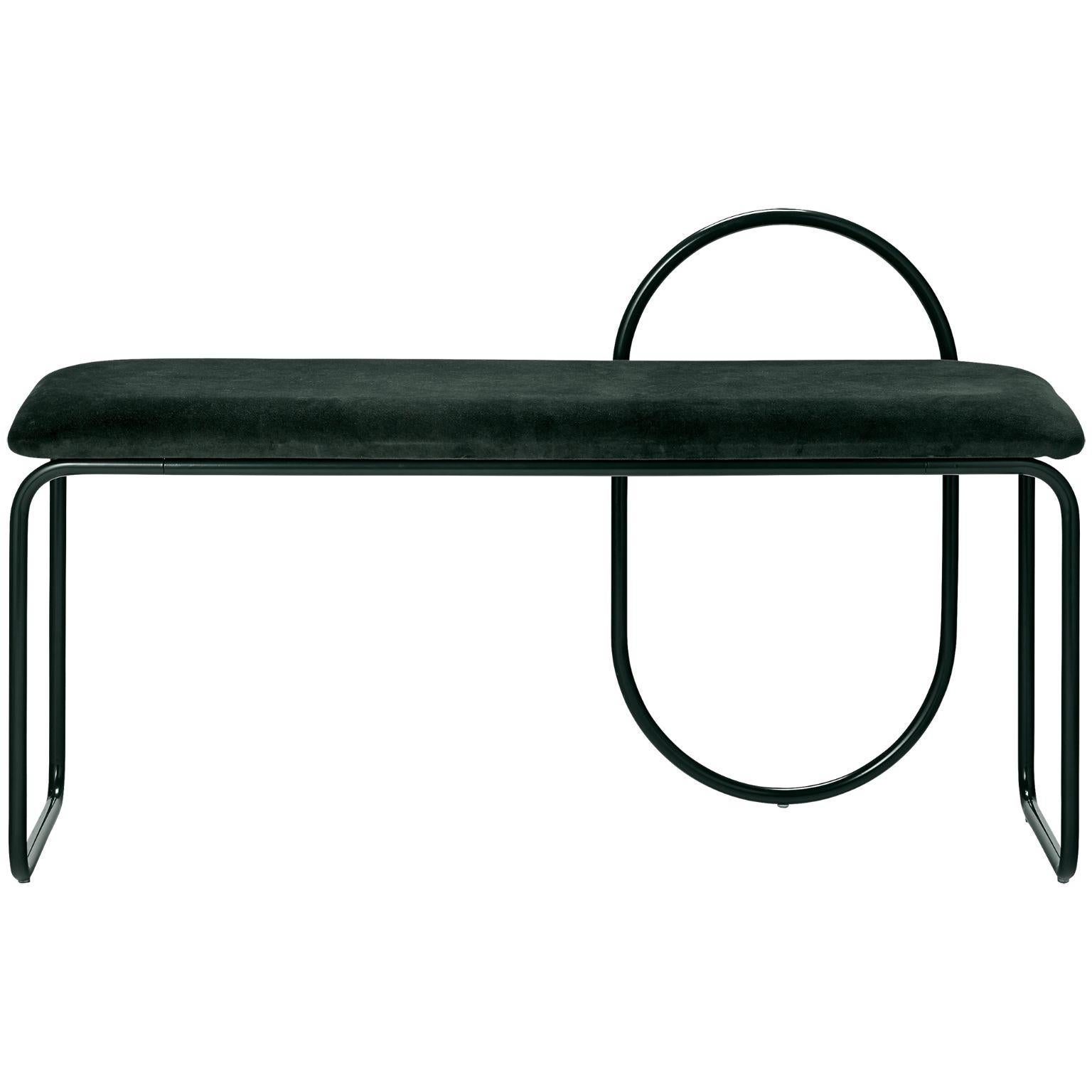 Forest velvet Minimalist bench 
Dimensions: L 110 x W 39 x H 68 CM
Materials: Cotton velvet, steel

The collection includes benches, chairs, shelves and mirrors in a wide variety of sizes.