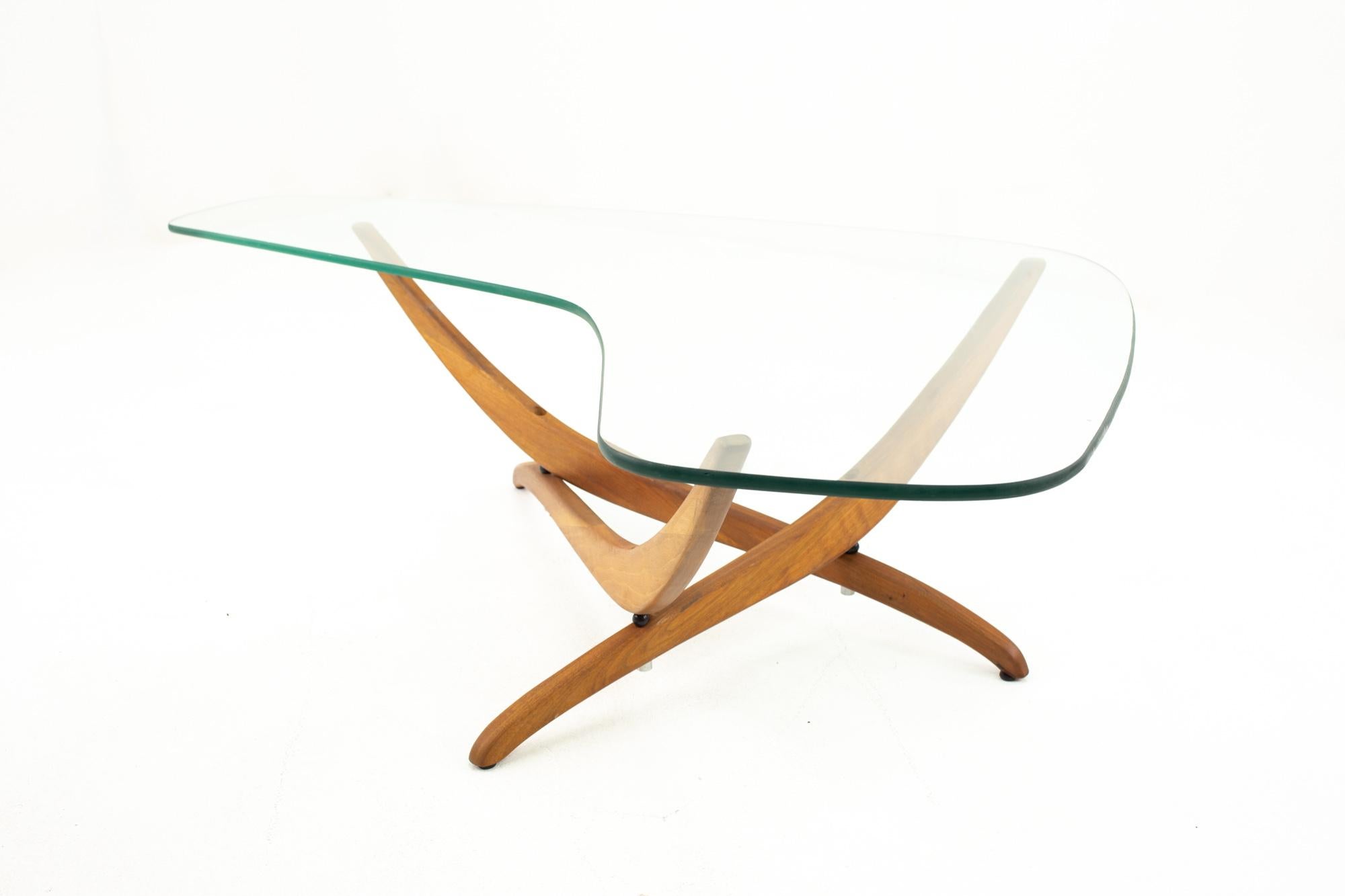 Late 20th Century Forest Wilson Mid Century Glass Top Boomerang Coffee Table