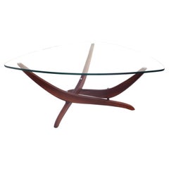 Forest Wilson Mid-Century Modern Wood and Glass Top Sculptural Coffee Table