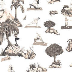 Forest Yoga, Sepia Color-Way, Eco-Friendly Smooth Wallpaper