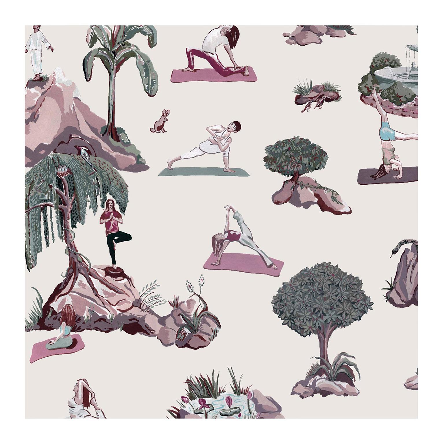 Forest Yoga Wallpaper Overcast Color Way on Smooth Paper For Sale