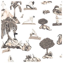 Forest Yoga Wallpaper Sepia Color Way on Smooth Paper