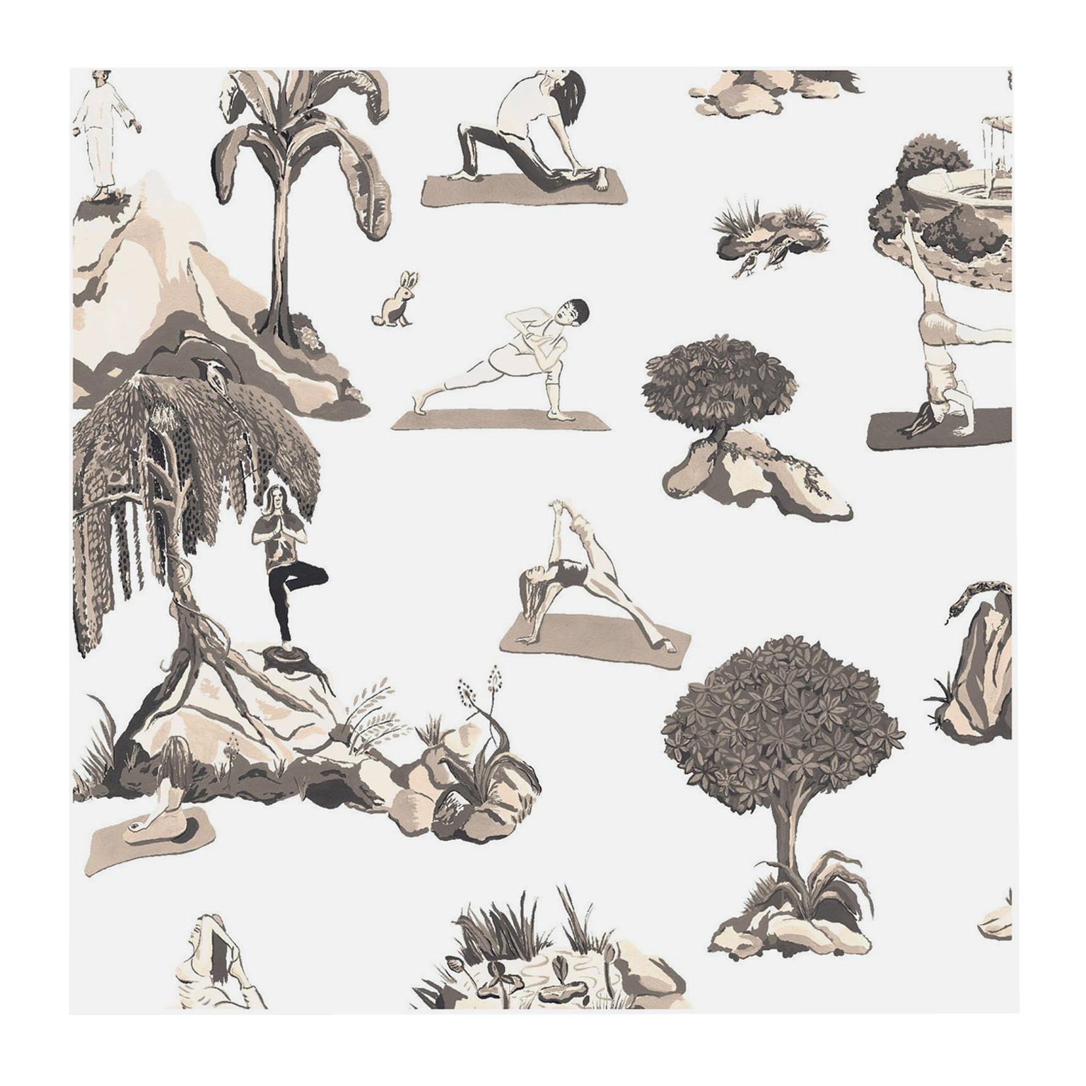 Forest Yoga Wallpaper Sepia Color Way on Smooth Paper For Sale