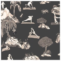 Forest Yoga Wallpaper Sepia on Charcoal Color Way on Smooth Paper