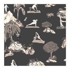 Forest Yoga Wallpaper Sepia on Charcoal Color Way on Smooth Paper