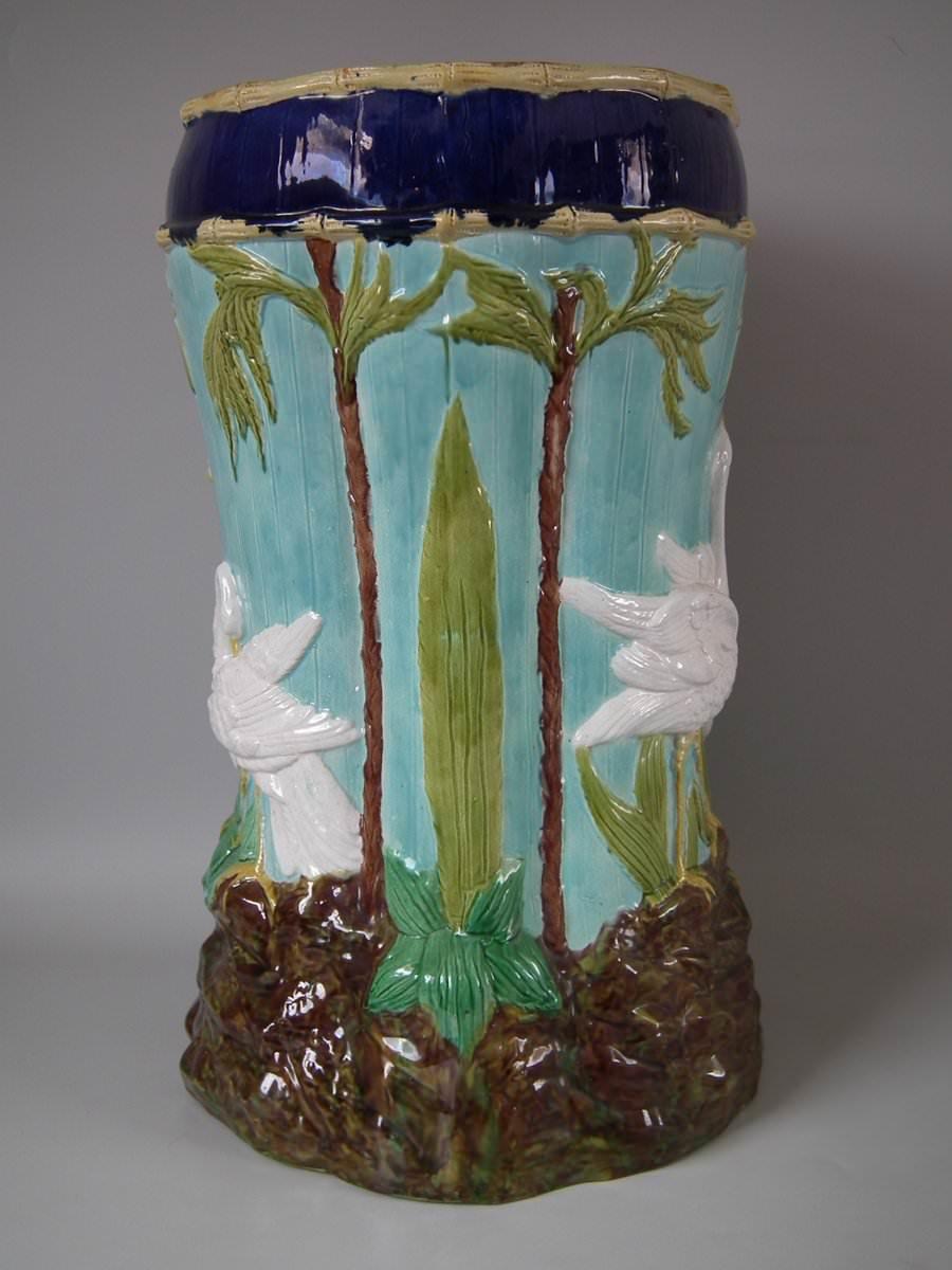 English Forester Majolica Stork and Bamboo Garden Seat