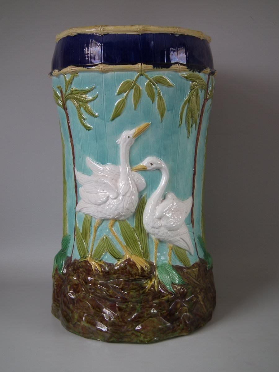 Glazed Forester Majolica Stork and Bamboo Garden Seat