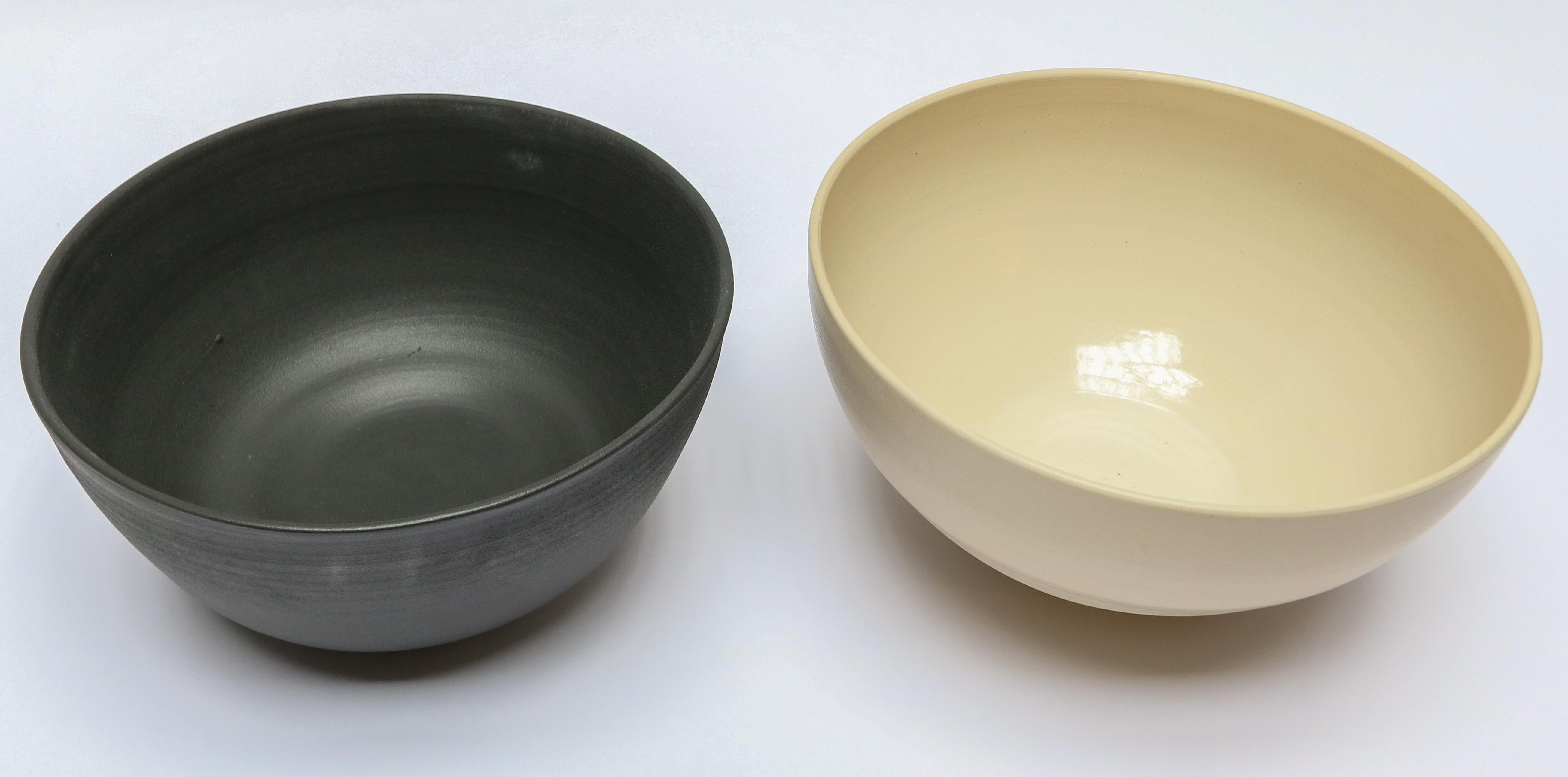 Handmade ceramic Forever bowls in blanc white (400180) and noir black (400181) by Style Union Home. Priced individually.