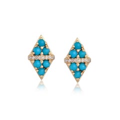 Forever Diamonds 14K (or 18k upon request) Yellow Gold Turquoise Stud Earrings