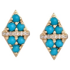Forever Diamonds 14K (or 18k upon request) Yellow Gold Turquoise Stud Earrings