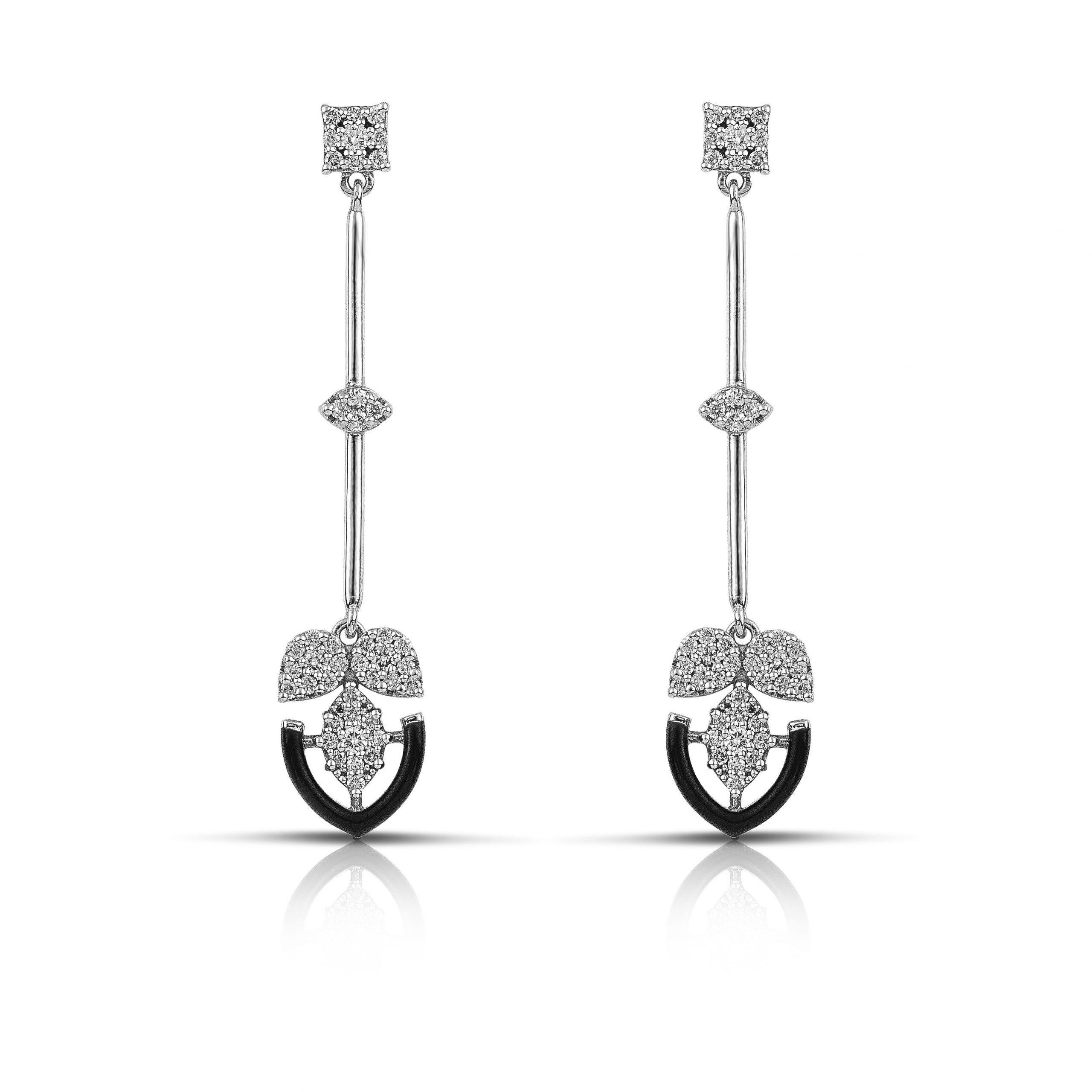 Brilliant Cut Forever Gold Earrings with Diamonds and Black Enamel For Sale