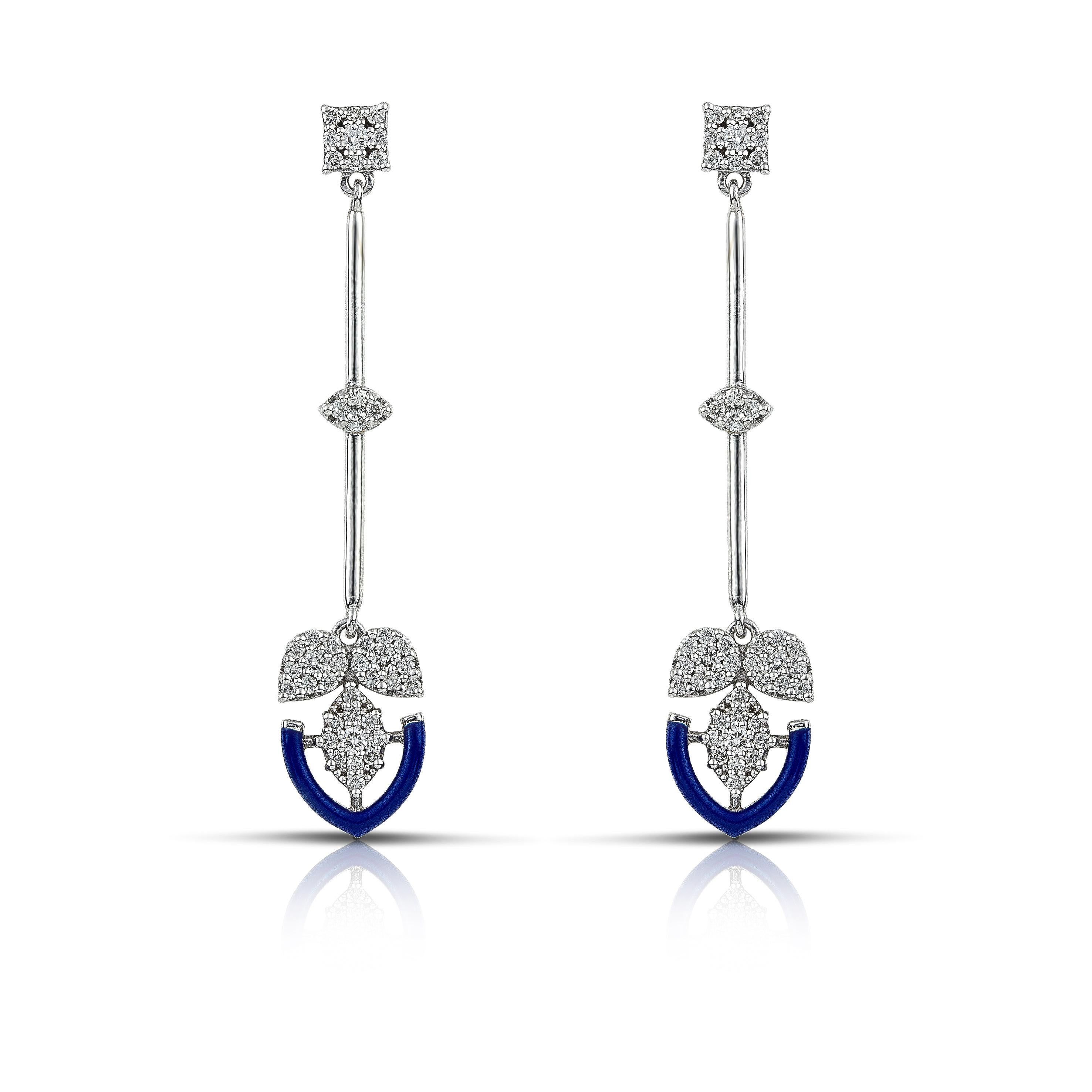 Artist Forever Gold Earrings with Diamonds and Navy Enamel For Sale