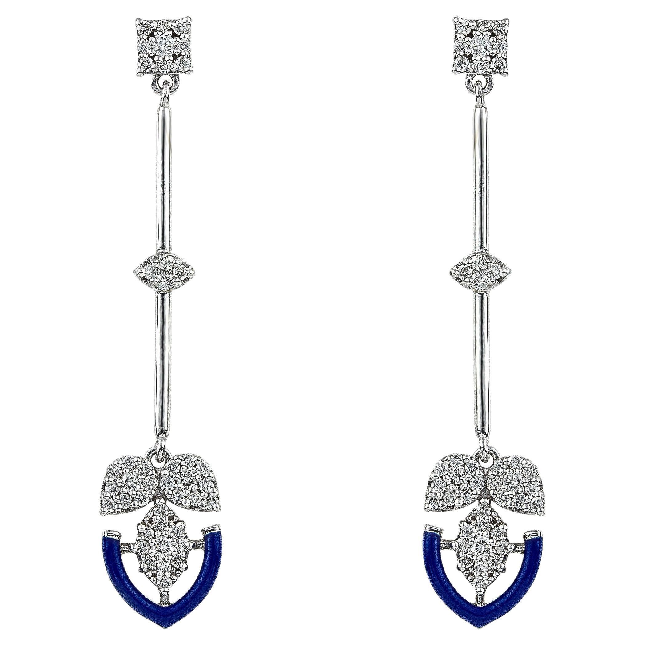 Forever Gold Earrings with Diamonds and Navy Enamel