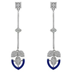 Forever Gold Earrings with Diamonds and Navy Enamel