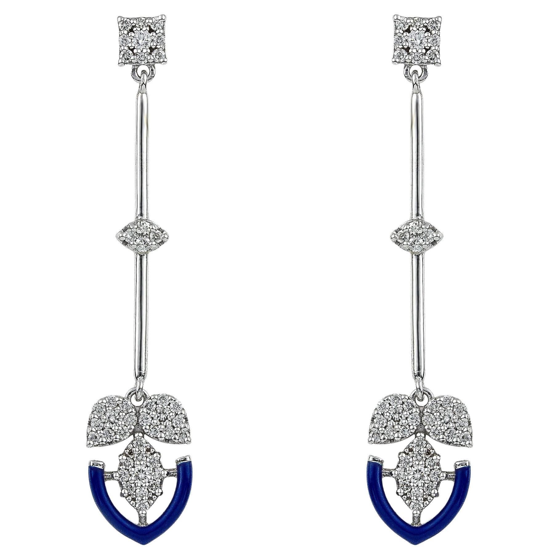 Forever Gold Earrings with Diamonds and Navy Enamel For Sale