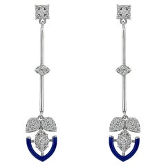 Forever Gold Earrings with Diamonds and Navy Enamel