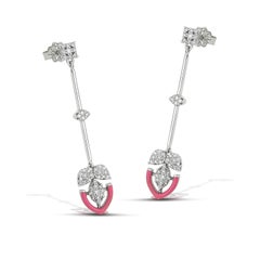 Forever Gold Earrings with Diamonds and Pink Enamel