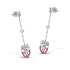 Forever Gold Earrings with Diamonds and Pink Enamel