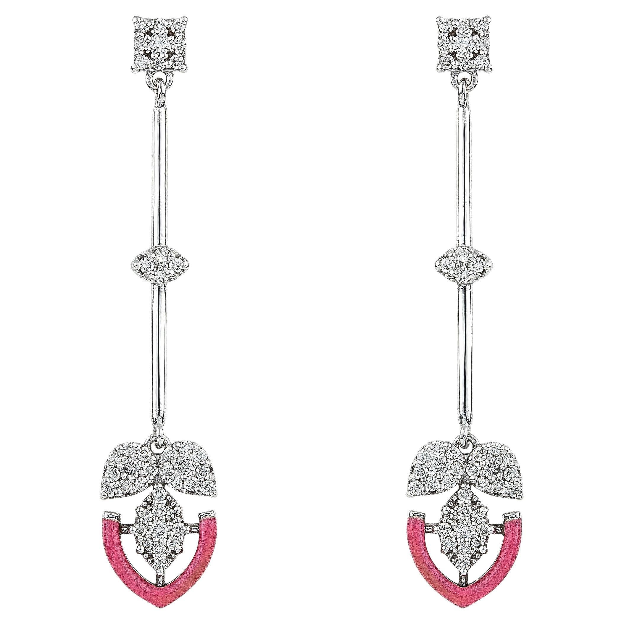 Forever Gold Earrings with Diamonds and Pink Enamel For Sale