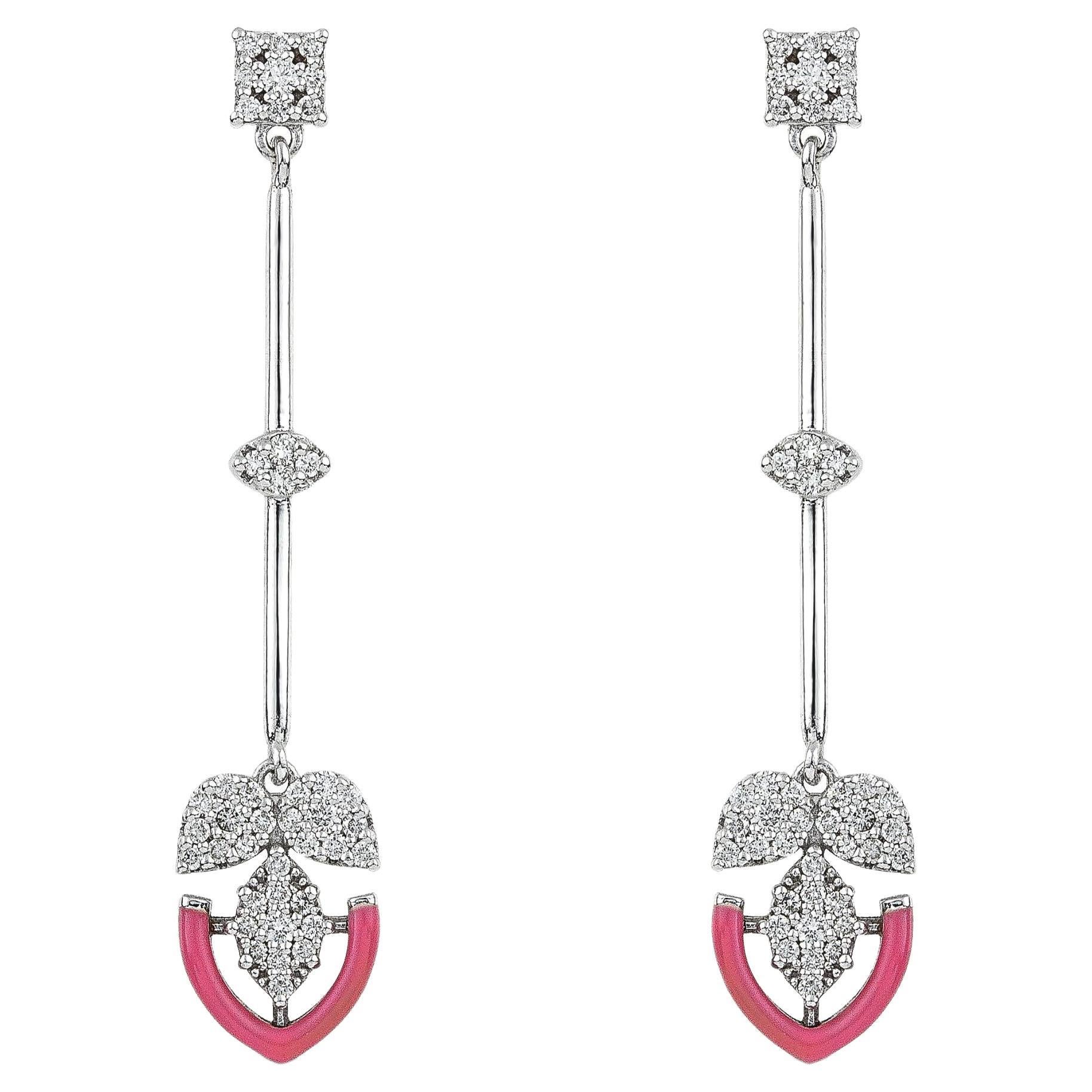 Forever Gold Earrings with Diamonds and Pink Enamel For Sale