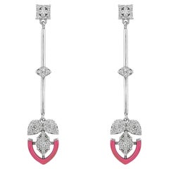 Forever Gold Earrings with Diamonds and Pink Enamel